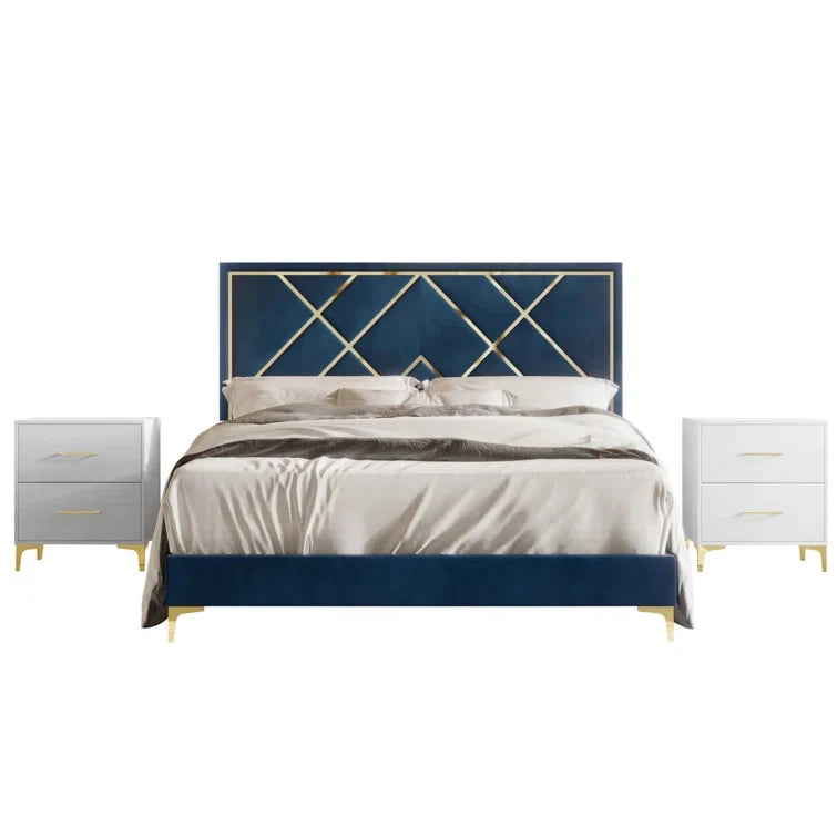 BRILORA – Contemporary Design Navy Blue & White Bed Set