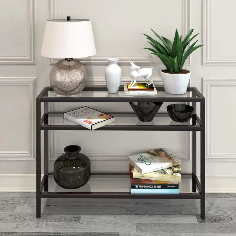 ACNES – Metallic Frame Console Table with Glass Shelves