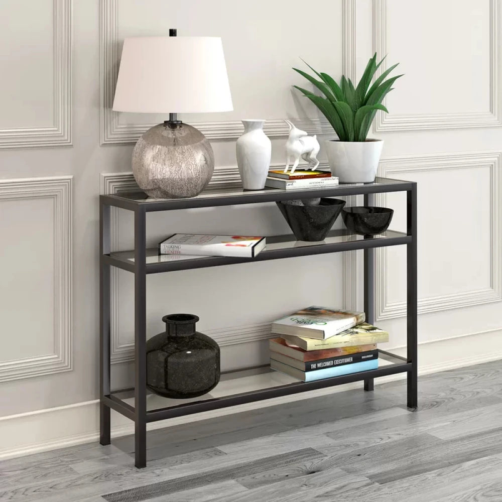 ACNES – Metallic Frame Console Table with Glass Shelves