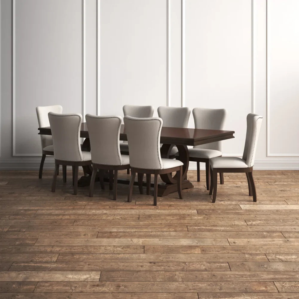 KELLY - Nine Piece Dining Table Set In Dark Brown