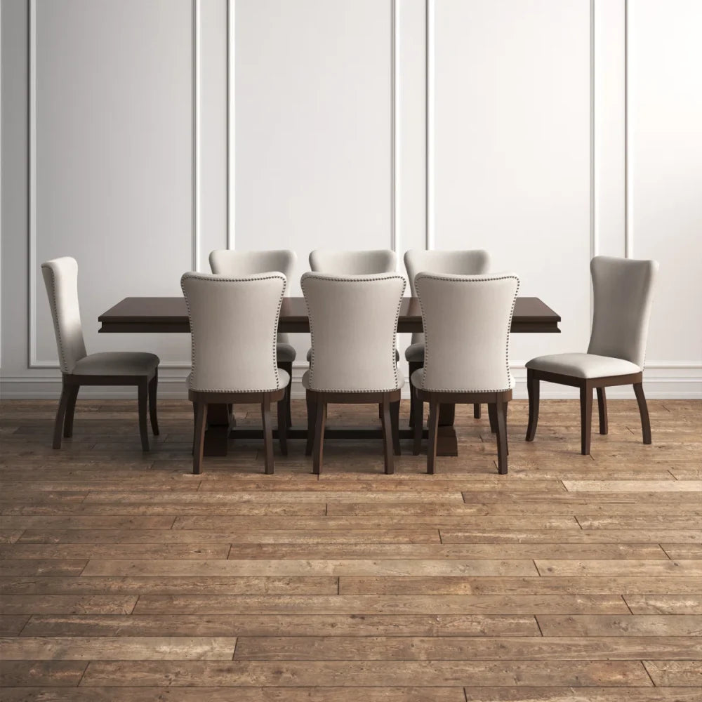 KELLY - Nine Piece Dining Table Set In Dark Brown