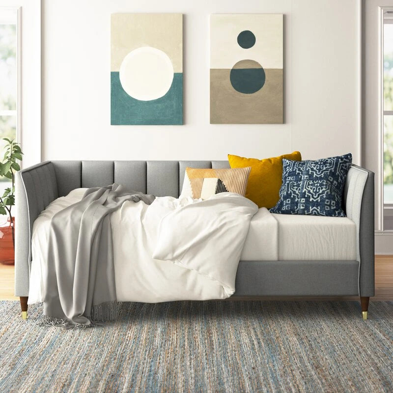 ANDRO – Grey Chanel Tufted Daybed with Brass Capped Feet