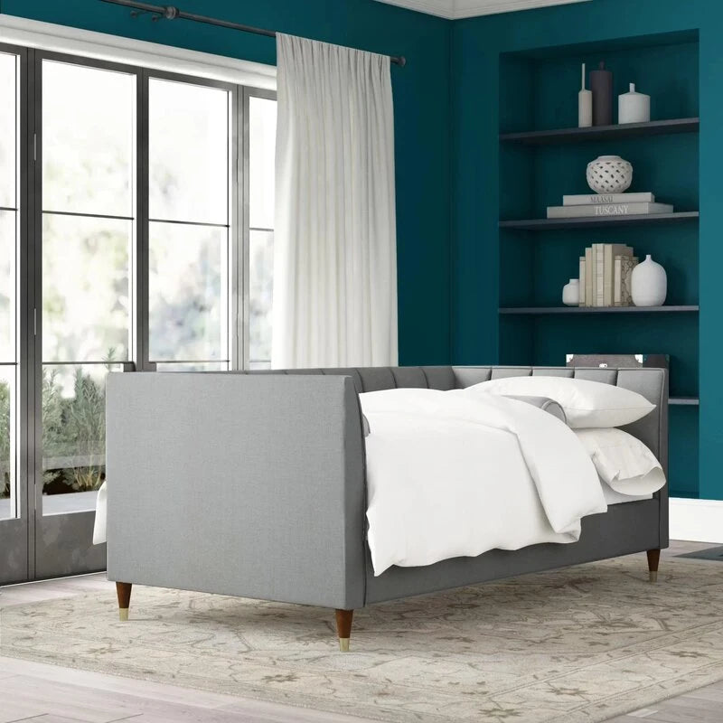 ANDRO – Grey Chanel Tufted Daybed with Brass Capped Feet