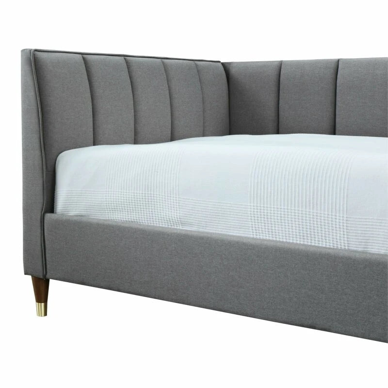 ANDRO – Grey Chanel Tufted Daybed with Brass Capped Feet