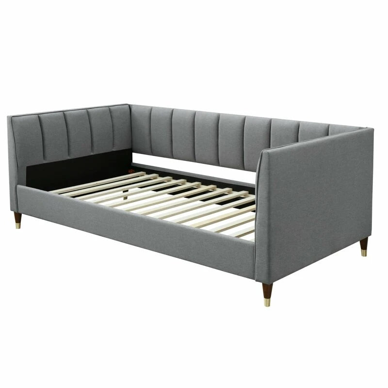 ANDRO – Grey Chanel Tufted Daybed with Brass Capped Feet