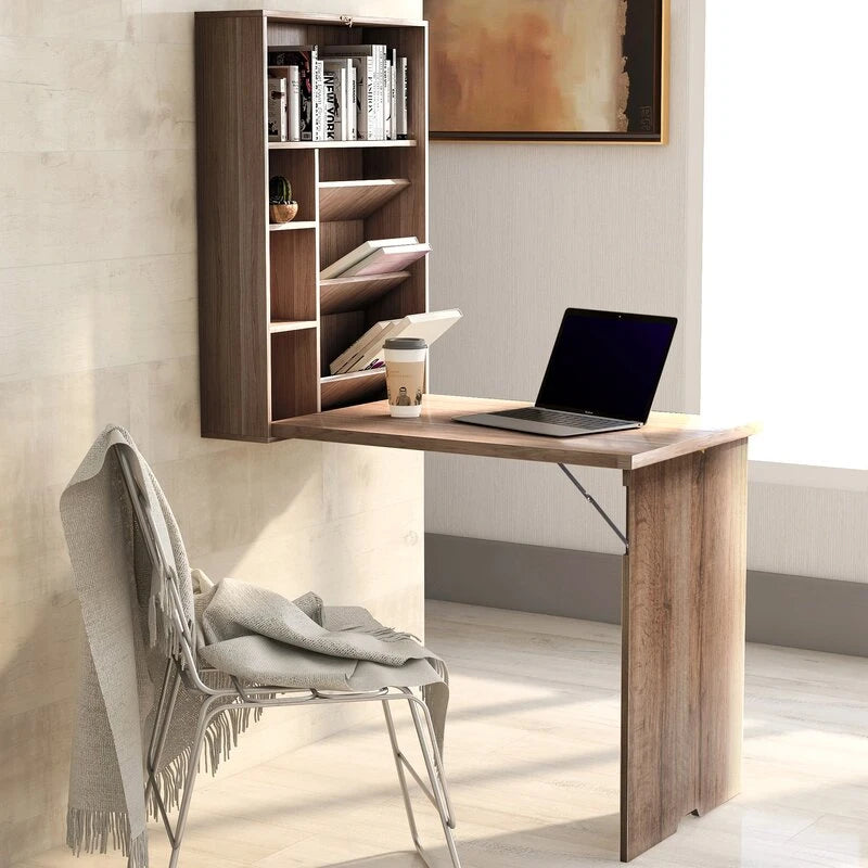 MITHEW – Floating Wall Desk With Storage Shelf Oak Brown