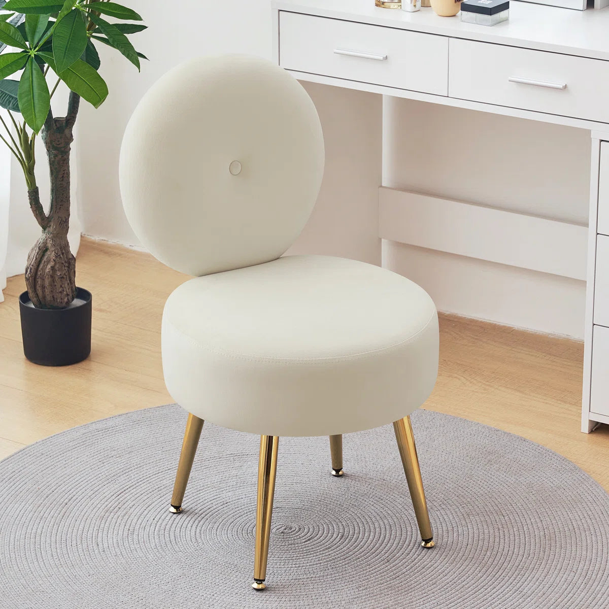ZELVA – Donut Shape Vanity Chair with Metallic Legs
