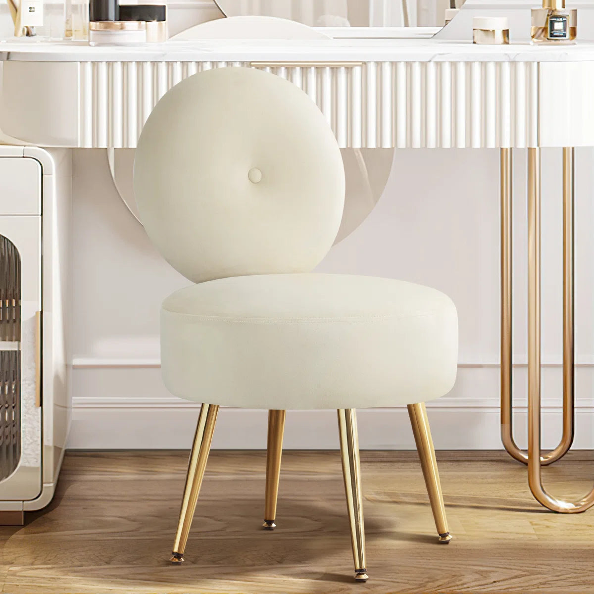 ZELVA – Donut Shape Vanity Chair with Metallic Legs