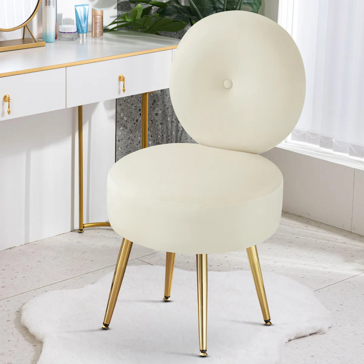 ZELVA – Donut Shape Vanity Chair with Metallic Legs