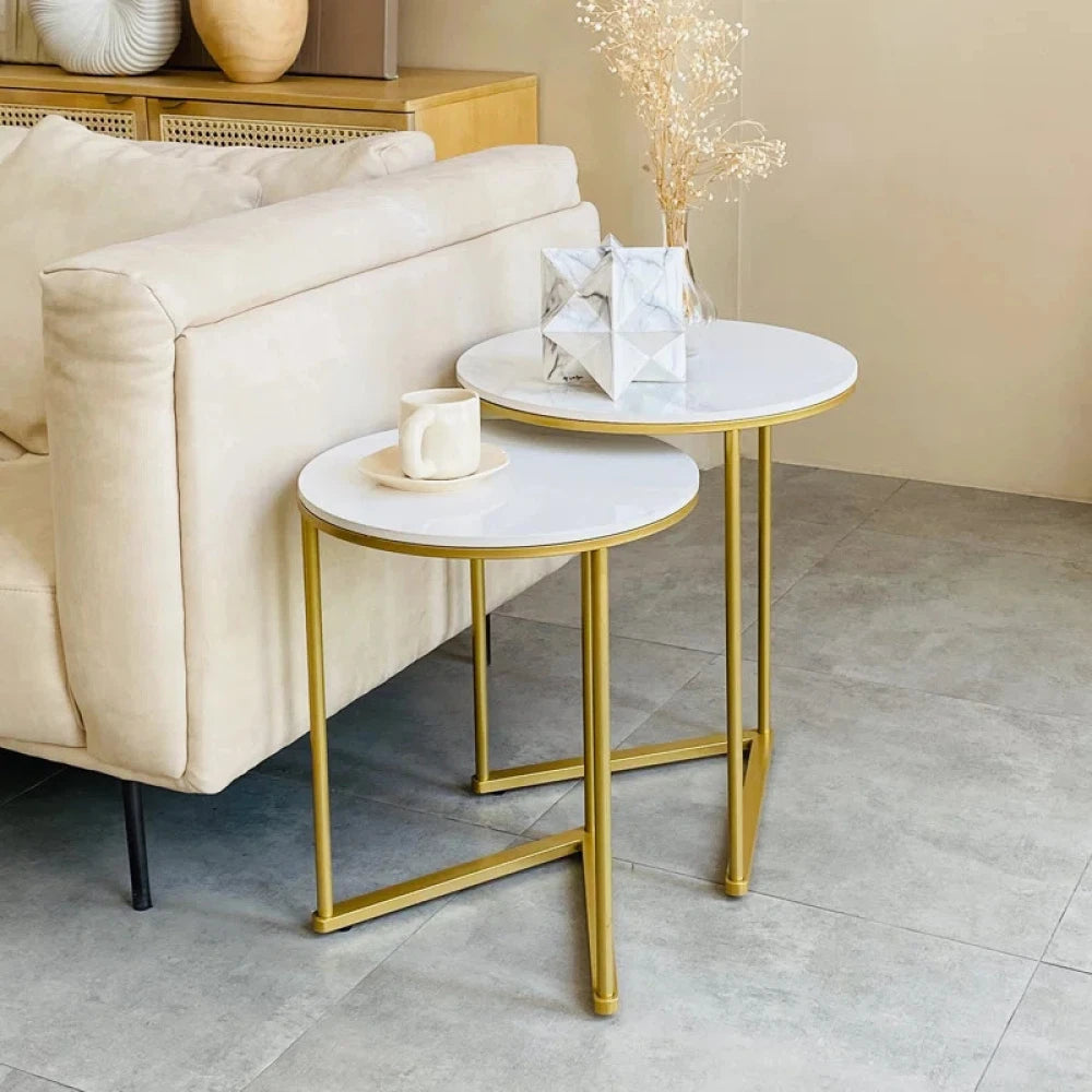 AURIC – Modern Luxury Style Golden & White Nesting Tables