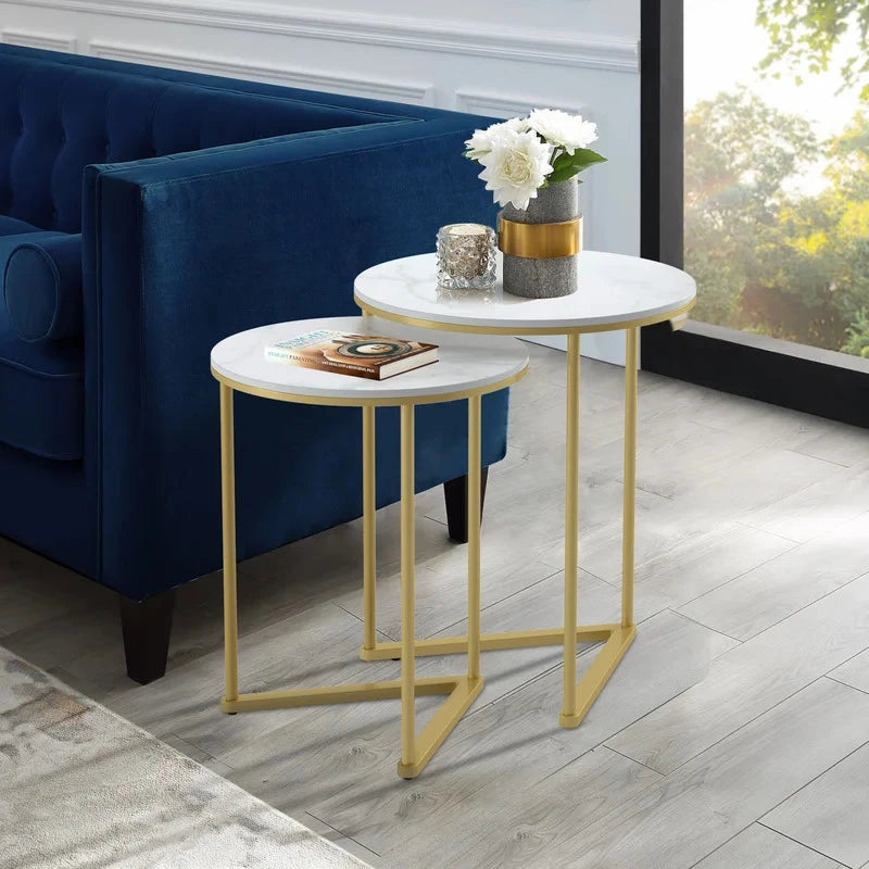 AURIC – Modern Luxury Style Golden & White Nesting Tables