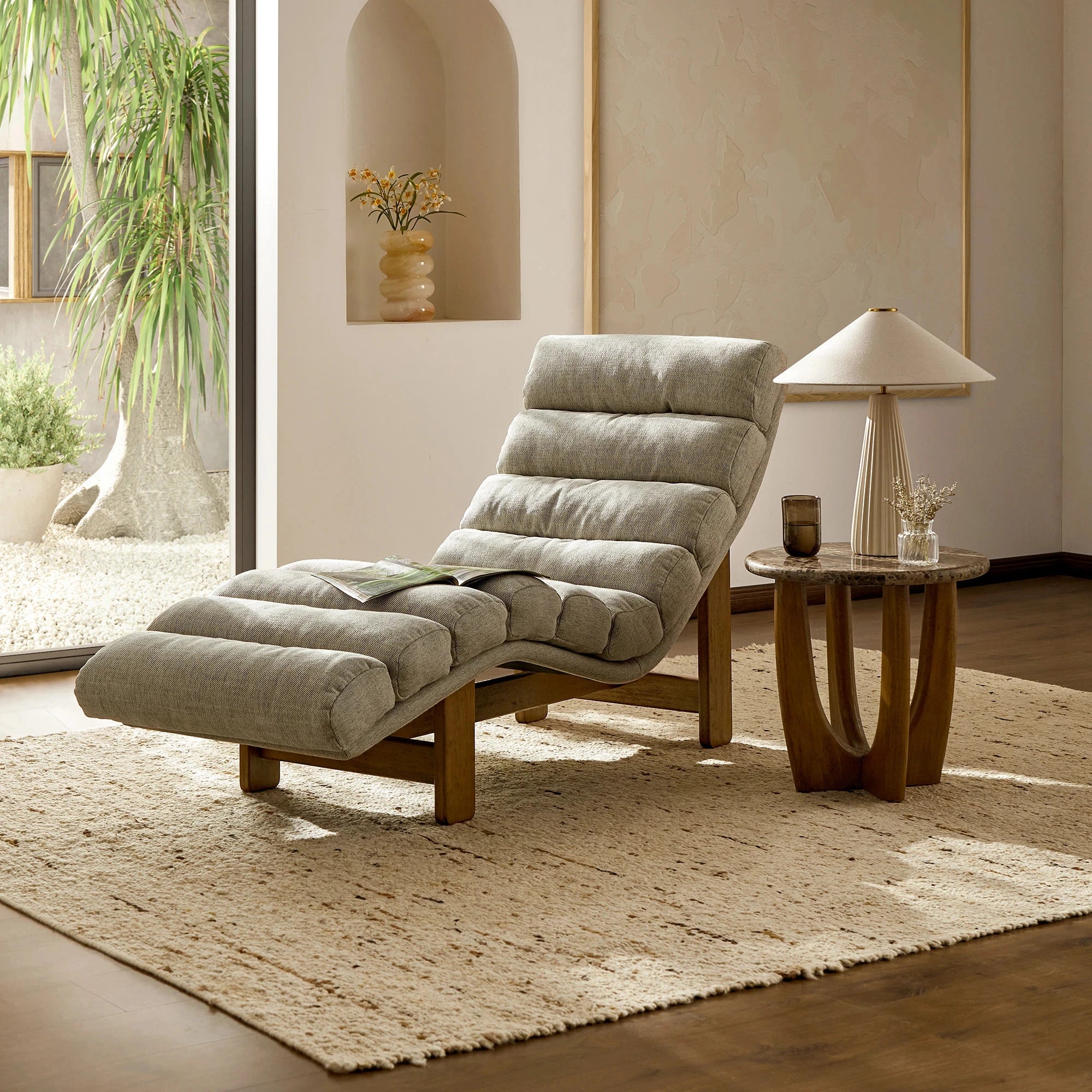 HUSH – Bohemia Style Chaise Lounge Chair In Grey & Brown