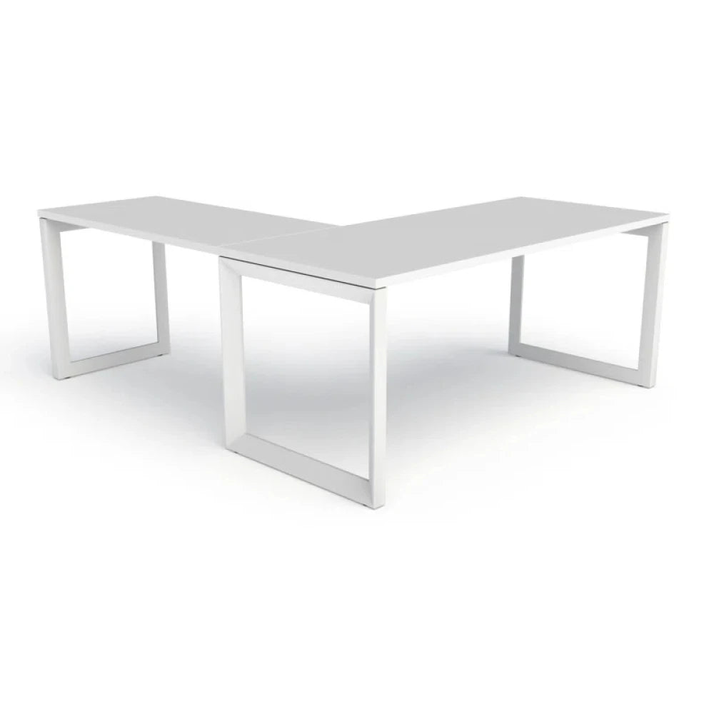 ALBUSPACE – Contemporary Style L Shape Work Desk with Metallic Frame