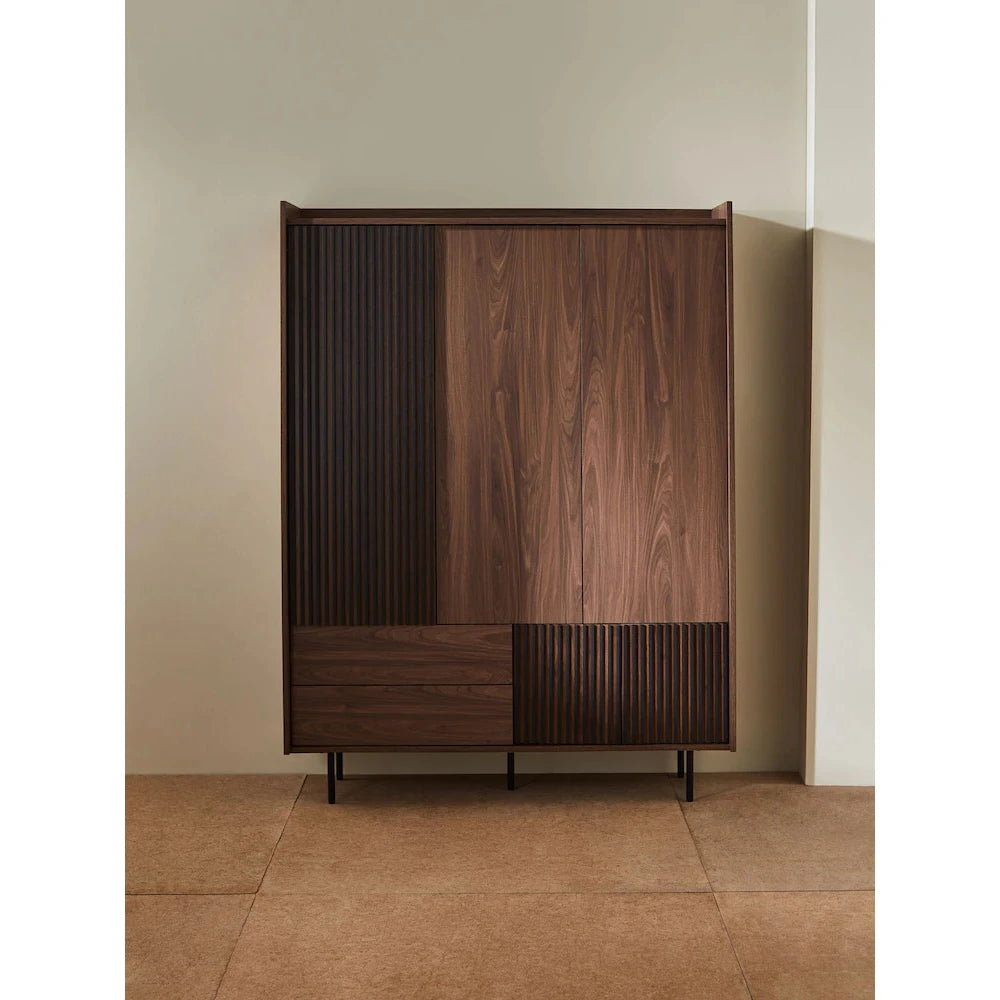 NOIRRA – Walnut Brown & Black Fluted Panel Design Wardrobe