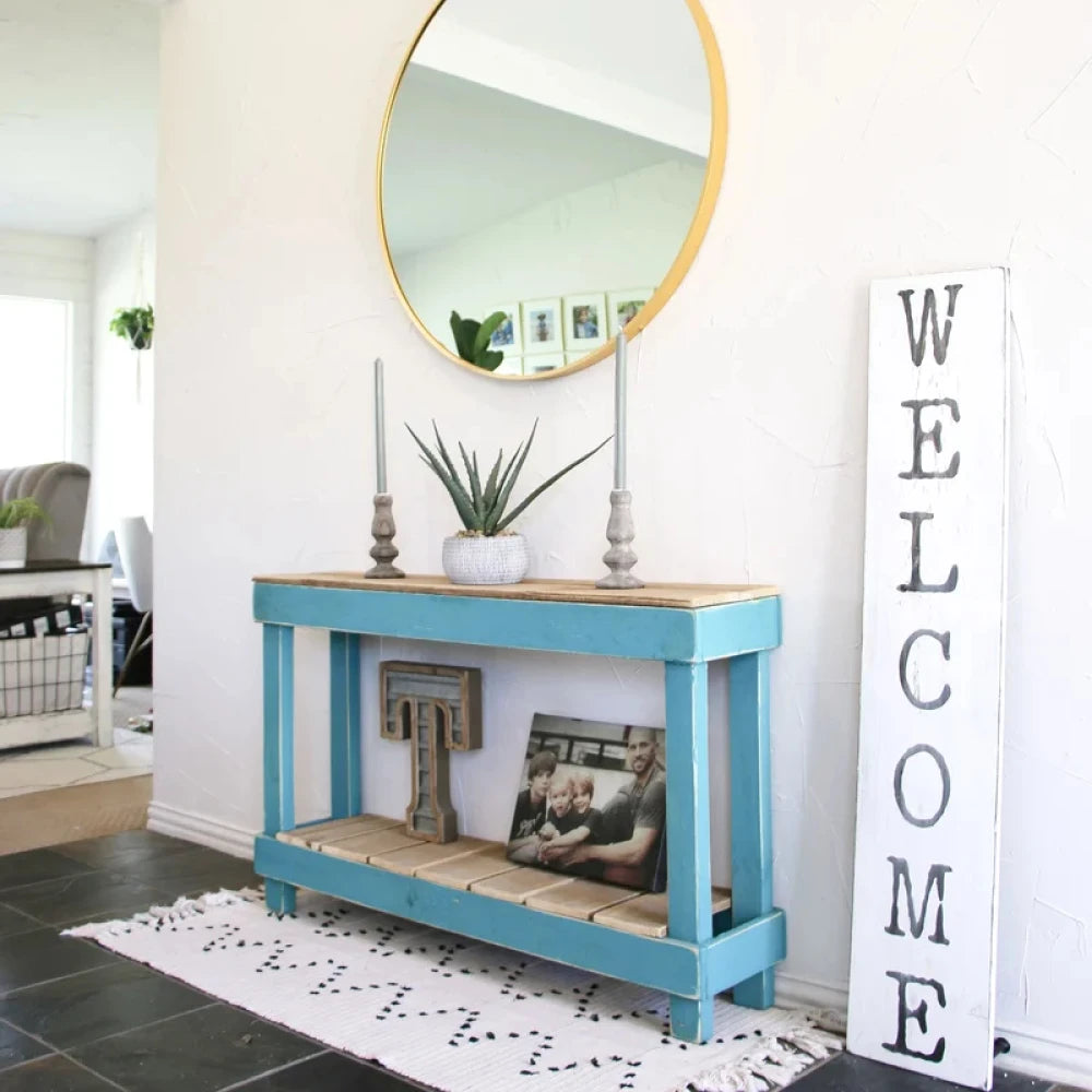 AFRA – Blue & Oak Solid Wood Console Table