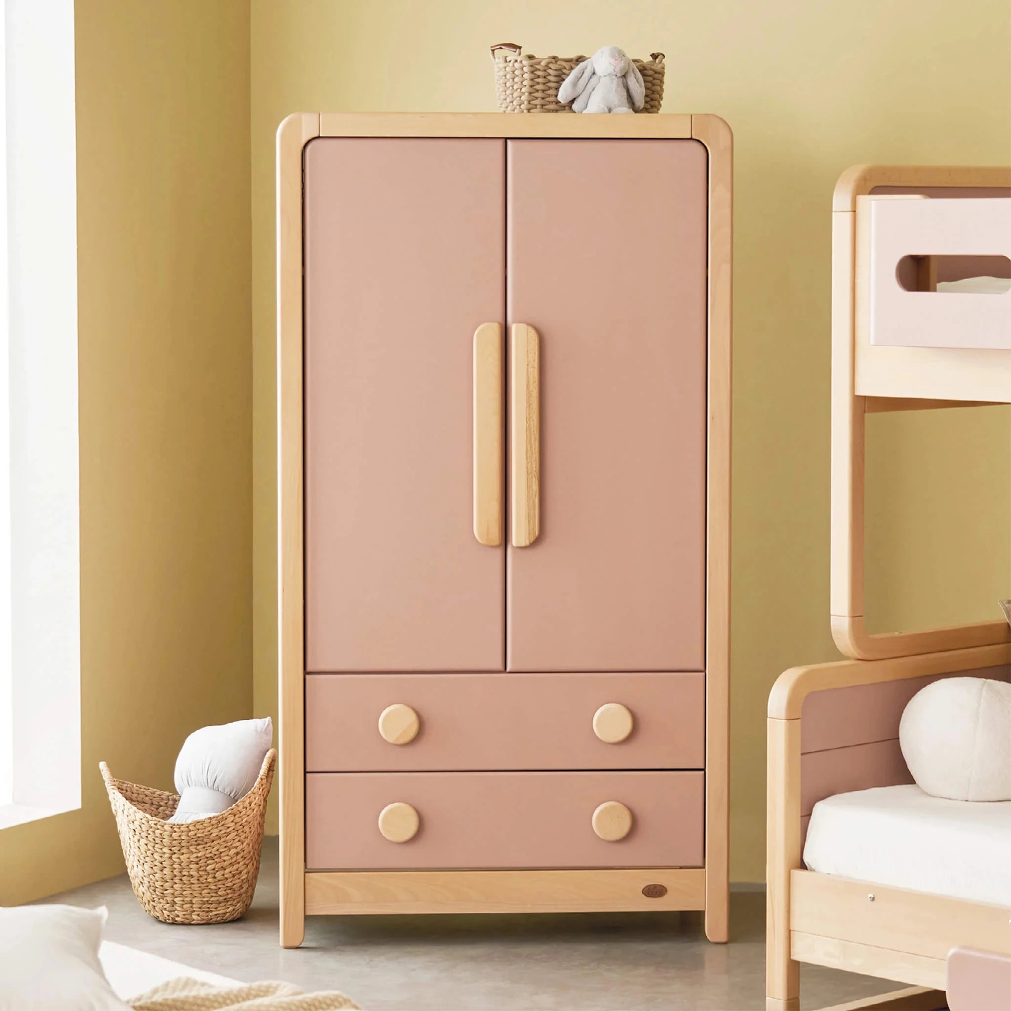 SALLY – Chunky Style Dusty Pink & Oak Brown Kids Wardrobe