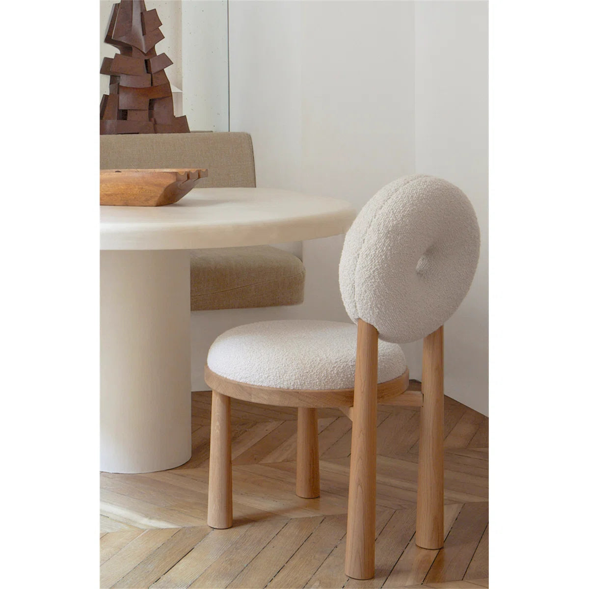 DEW – Oak Brown & White Donut Backrest Vanity Chair