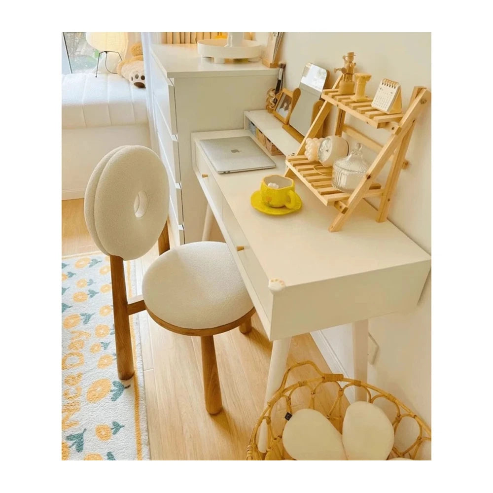 DEW – Oak Brown & White Donut Backrest Vanity Chair