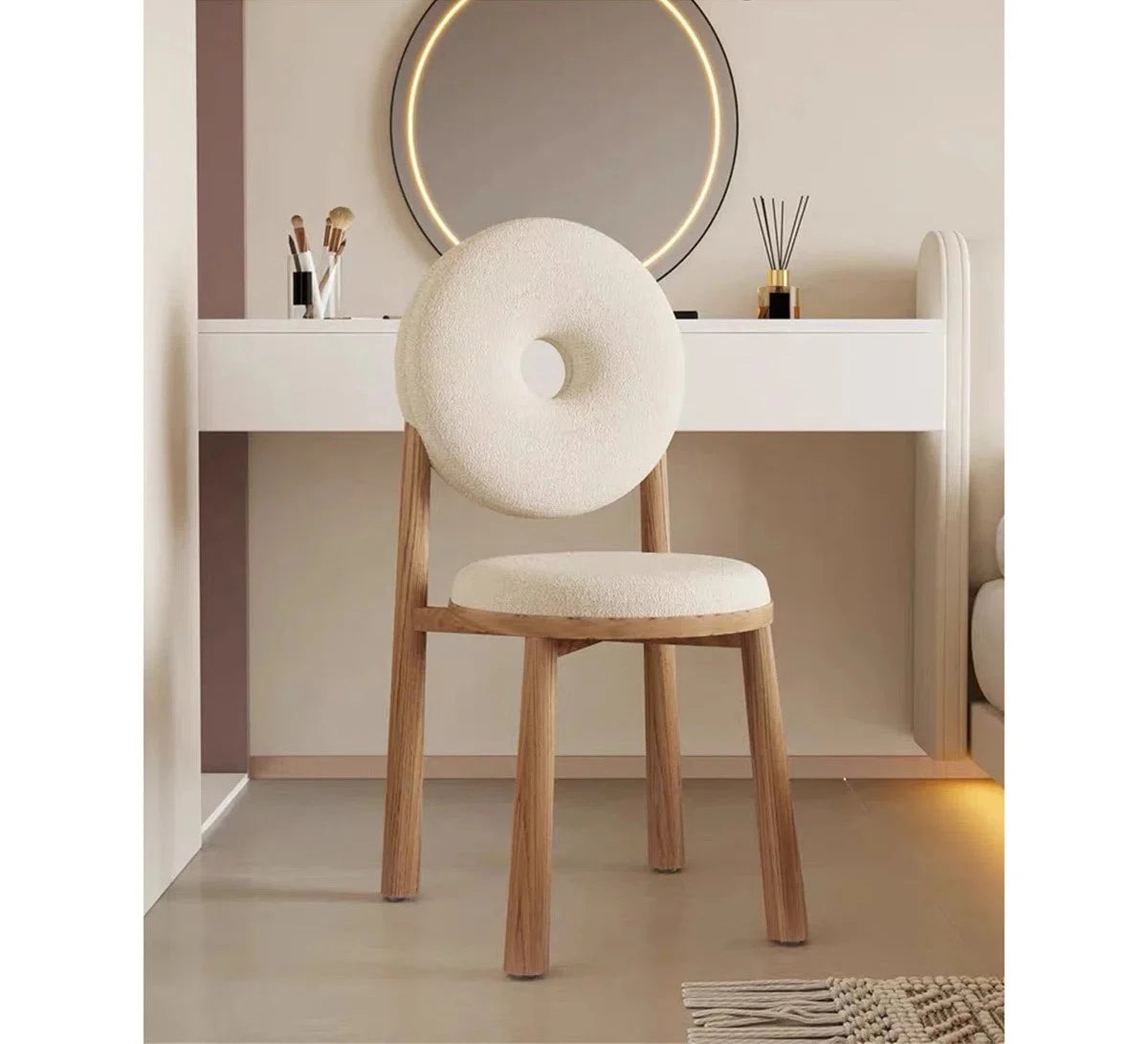 DEW – Oak Brown & White Donut Backrest Vanity Chair
