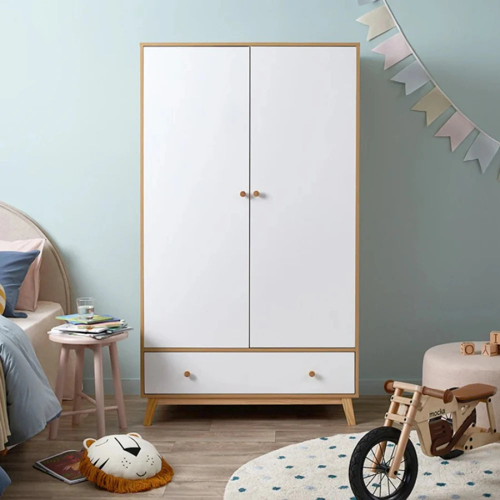 BRAMWELL – Scandinavian Design White and Oak Brown Kids Cupboard