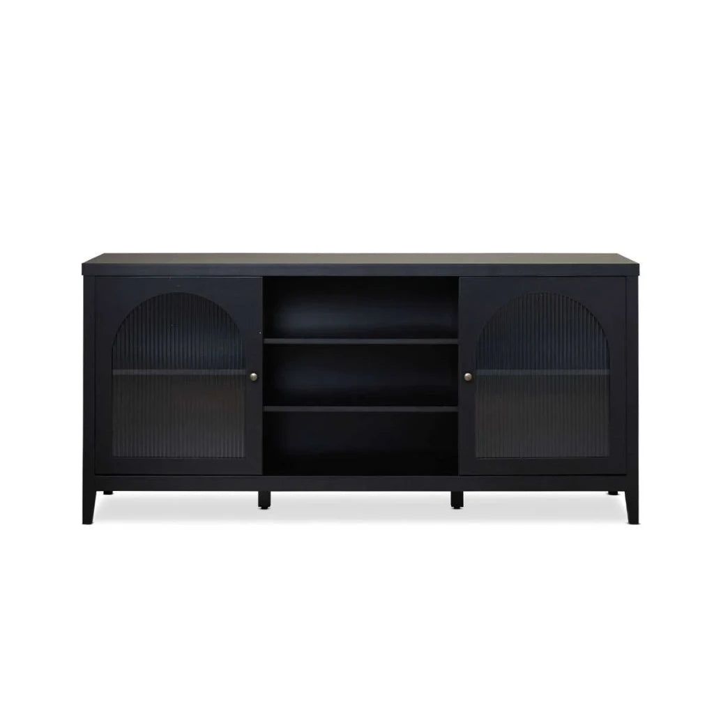 VIKA – Classic Style Black Sideboard will Fluted Glass Doors