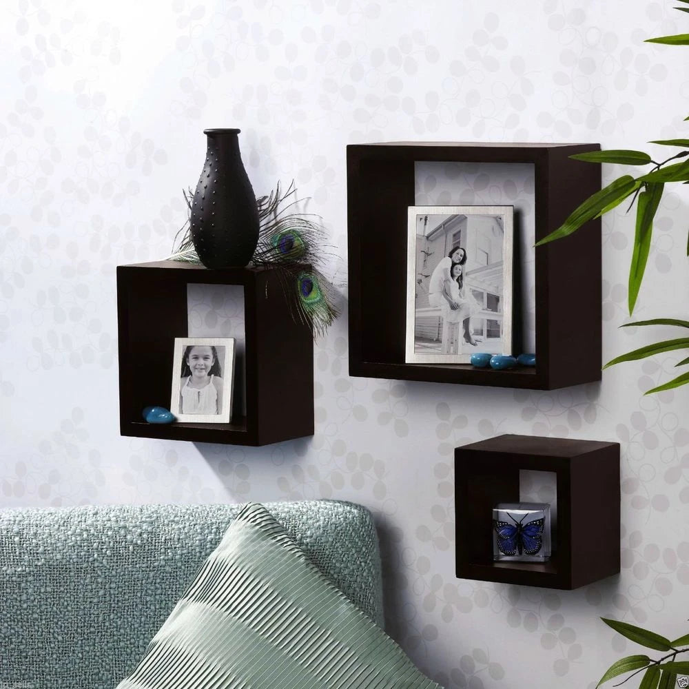 EVER Square Cubes Wall Decor Shelf Set of Three Black