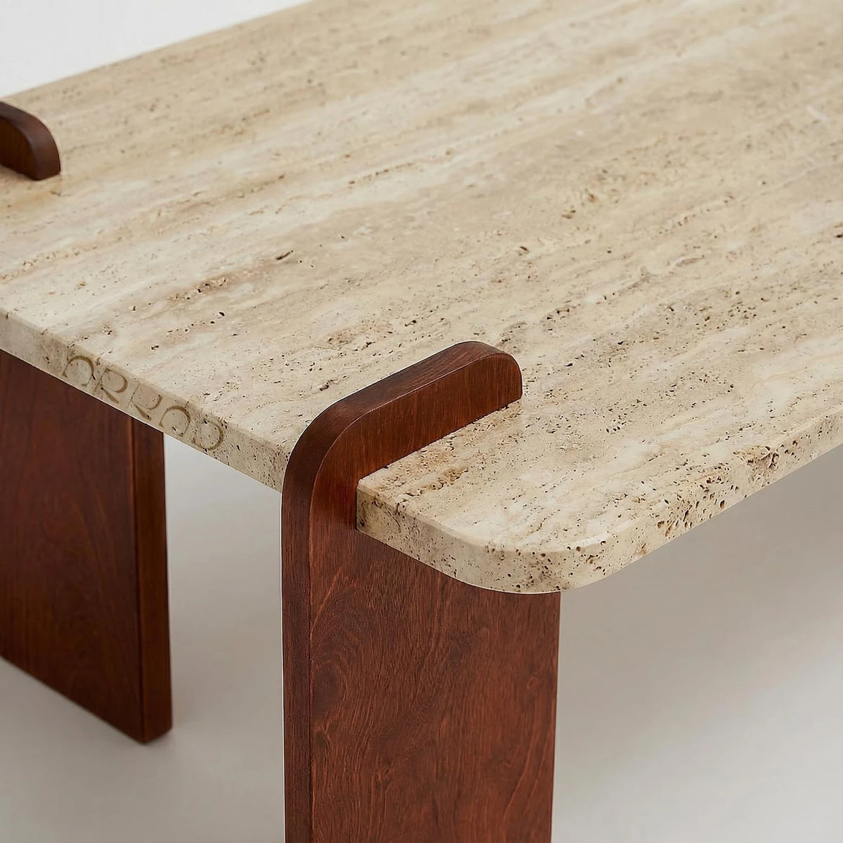 TRIVO – Travertine Coffee Table with Solid Wood Base