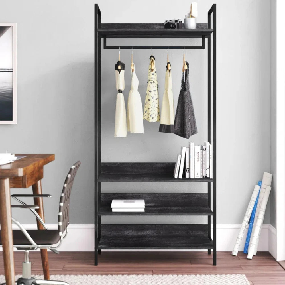 WINDSOR – Black Industrial Style Metallic Frame Cloth Hanging Rack