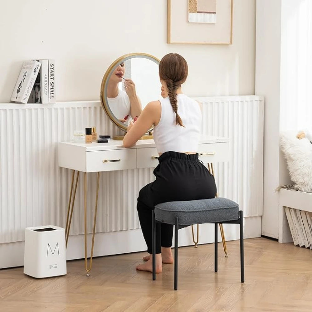 CRUNCH – Dark Grey Vanity Stool with Metallic Legs