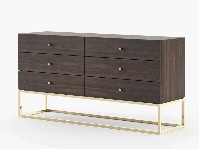 LUNARIS – Brown & Golden Classic Chest of Drawer with Meta Frame