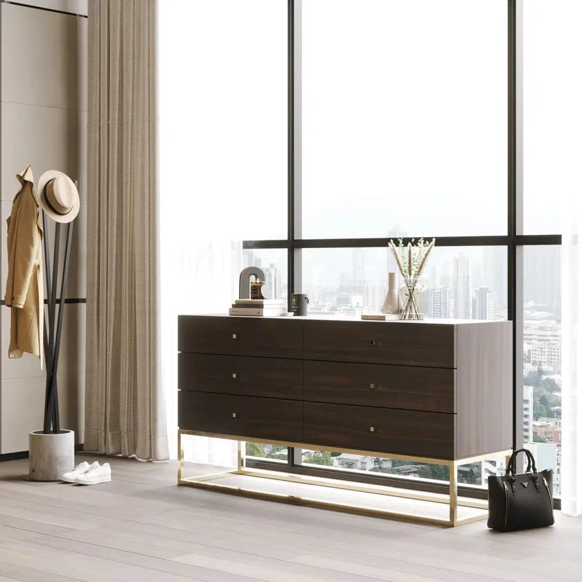 LUNARIS – Brown & Golden Classic Chest of Drawer with Meta Frame