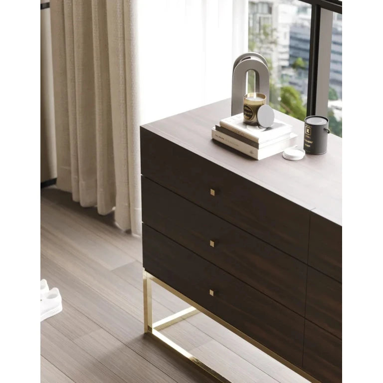 LUNARIS – Brown & Golden Classic Chest of Drawer with Meta Frame