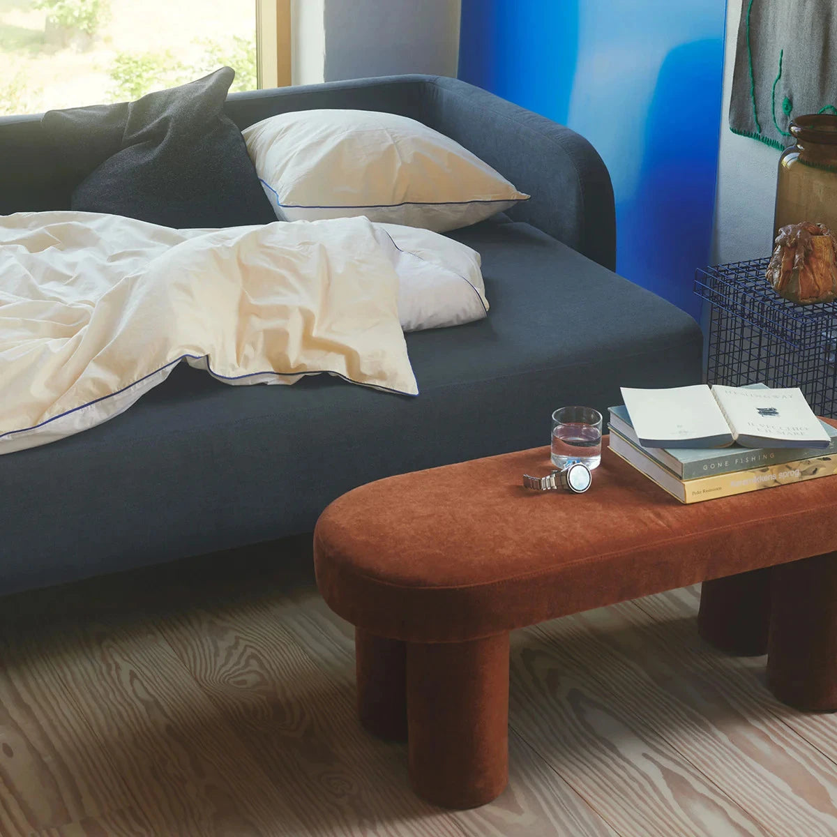 SORA – Rustic Orange Chubby Leg Ottoman Bench