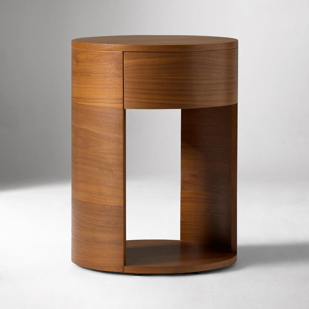 TWIRL – Minimalist Walnut Brown Round Nightstand