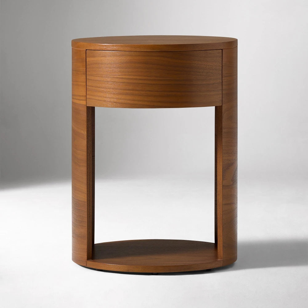 TWIRL – Minimalist Walnut Brown Round Nightstand