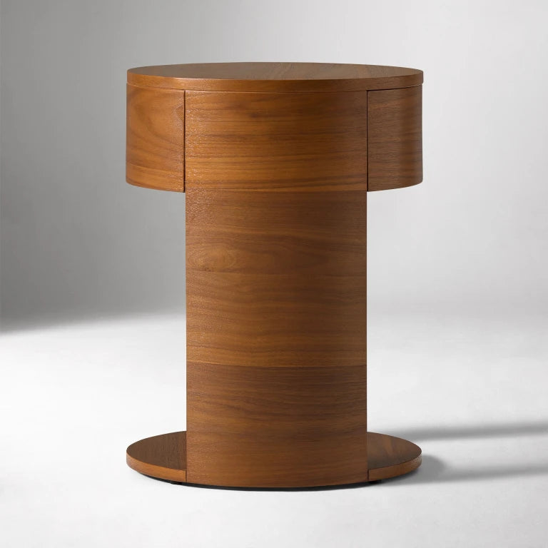 TWIRL – Minimalist Walnut Brown Round Nightstand