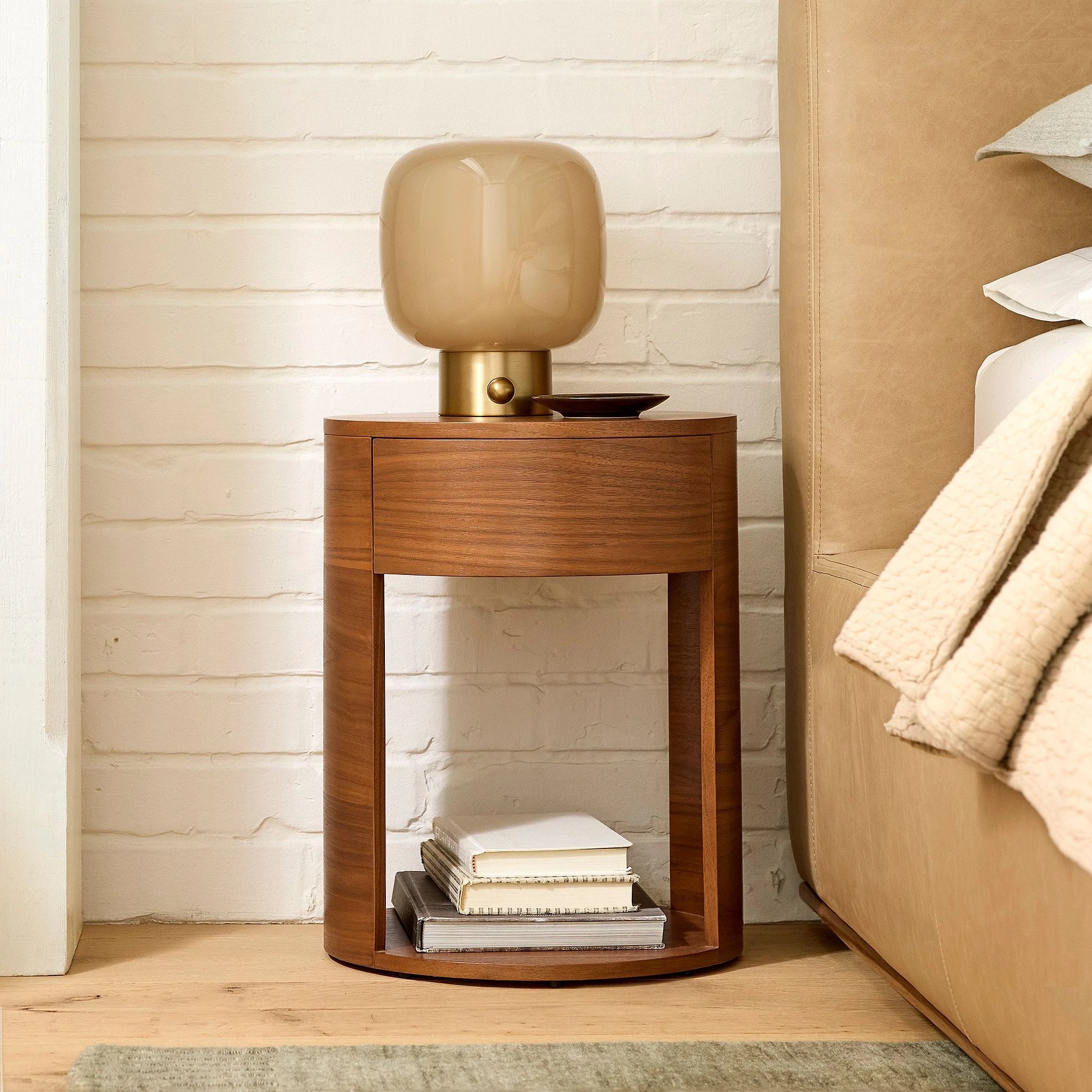 TWIRL – Minimalist Walnut Brown Round Nightstand