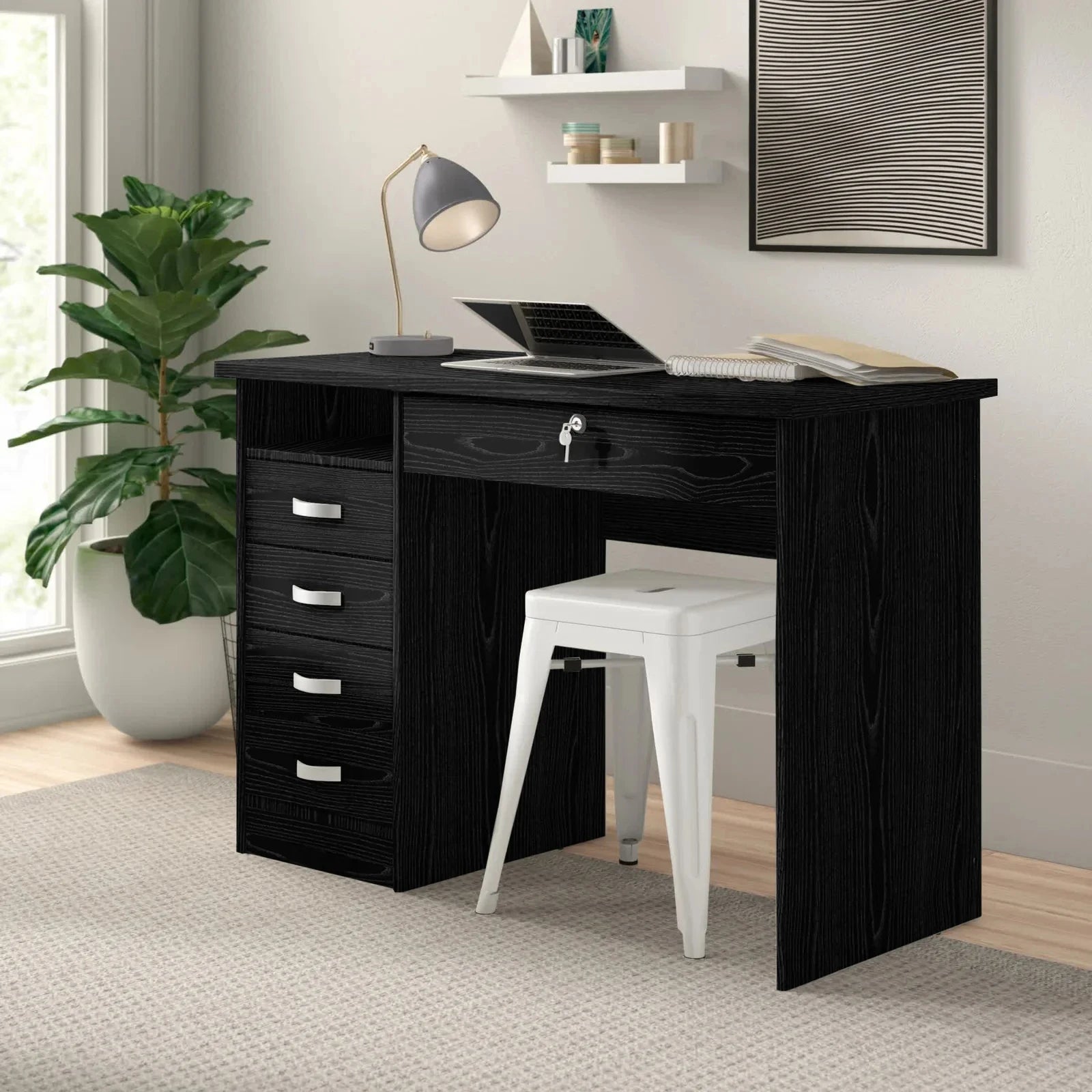 ROGER – Black Work Table with five Drawers