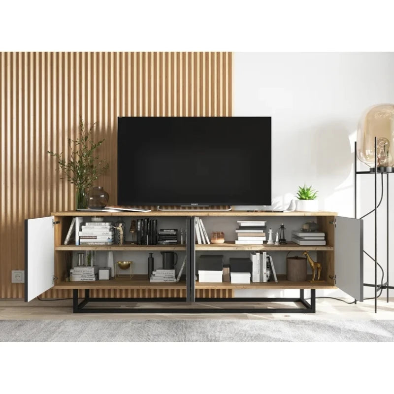 DACHELLE – Rustic Brown & Gloss Black Finish Side Board