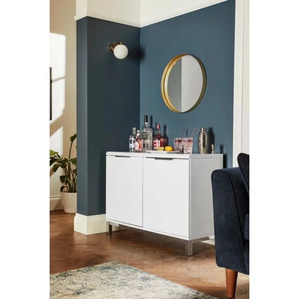 INA – White Storage Cabinet Sideboard with Stainless Steel Base