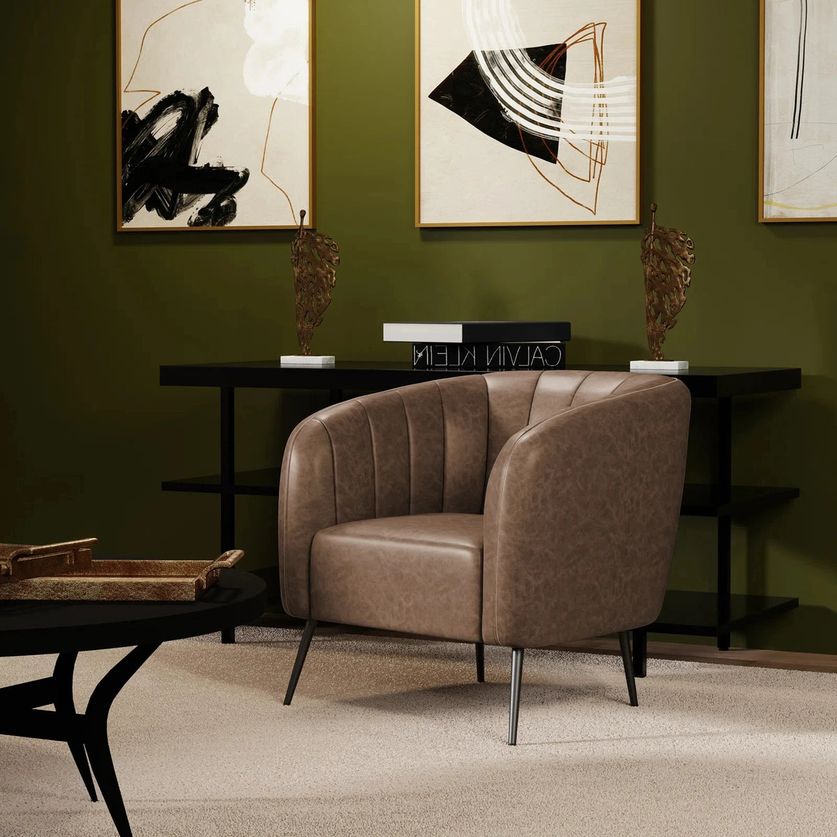 COMOSE – Brown Channel Tufted Accent Chair