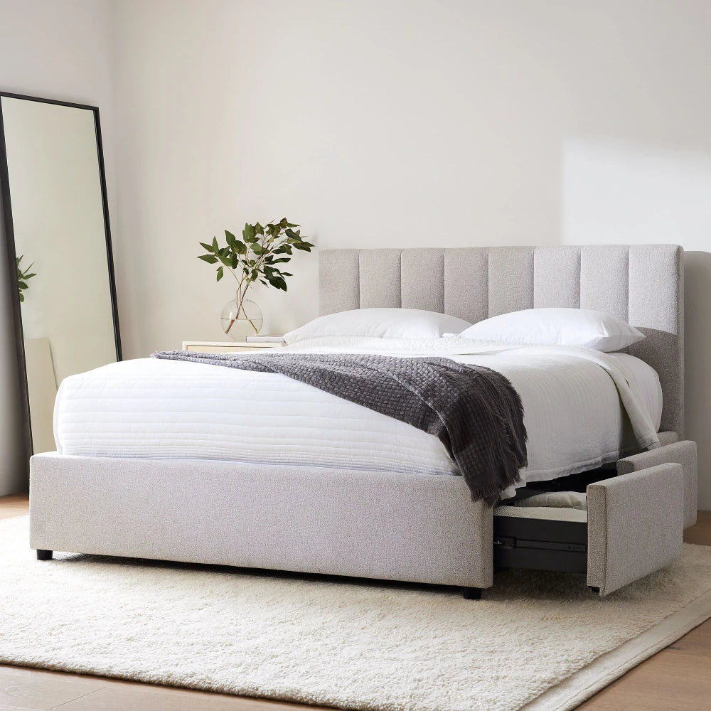 DUSK – Grey Channel Tufted Side Storage King Size Bed