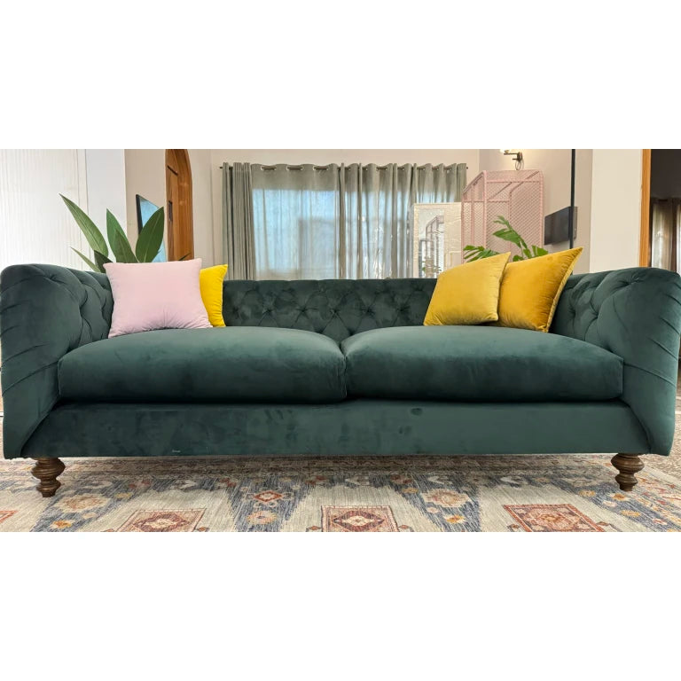 GRANDIOSE – Green Velvet Tufted Three Seater Sofa