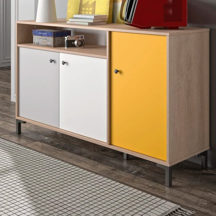 GUESS -Oak Brown & Yellow Side Board with Metallic Legs