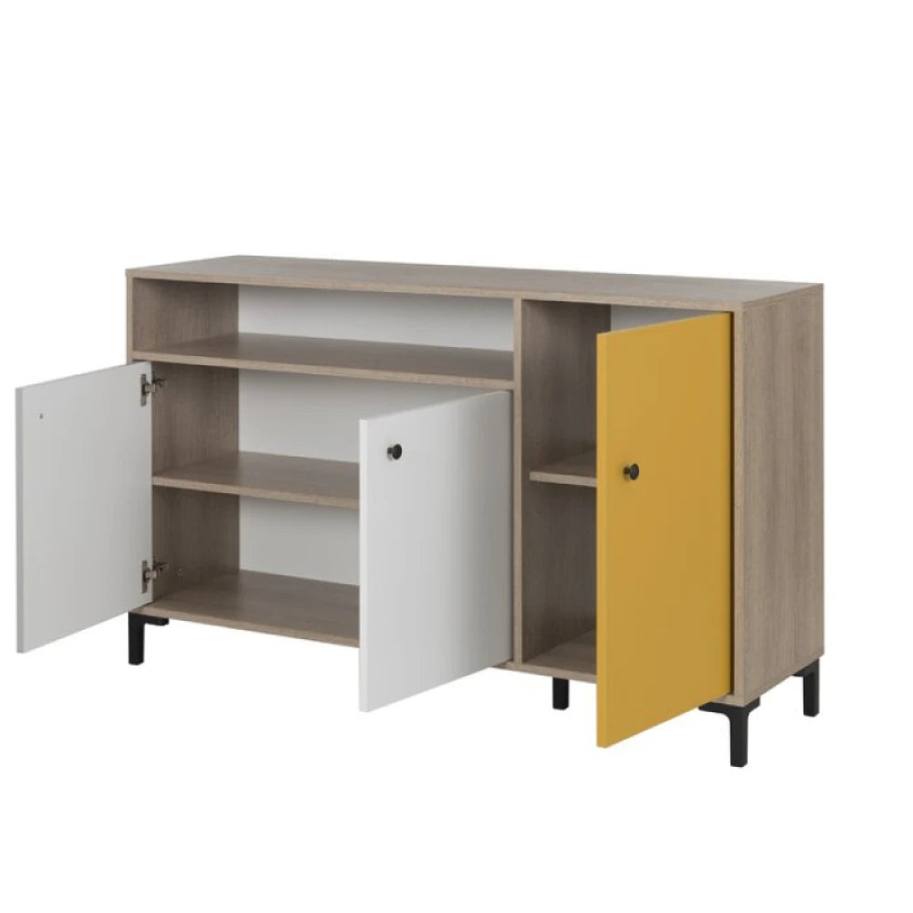 GUESS -Oak Brown & Yellow Side Board with Metallic Legs