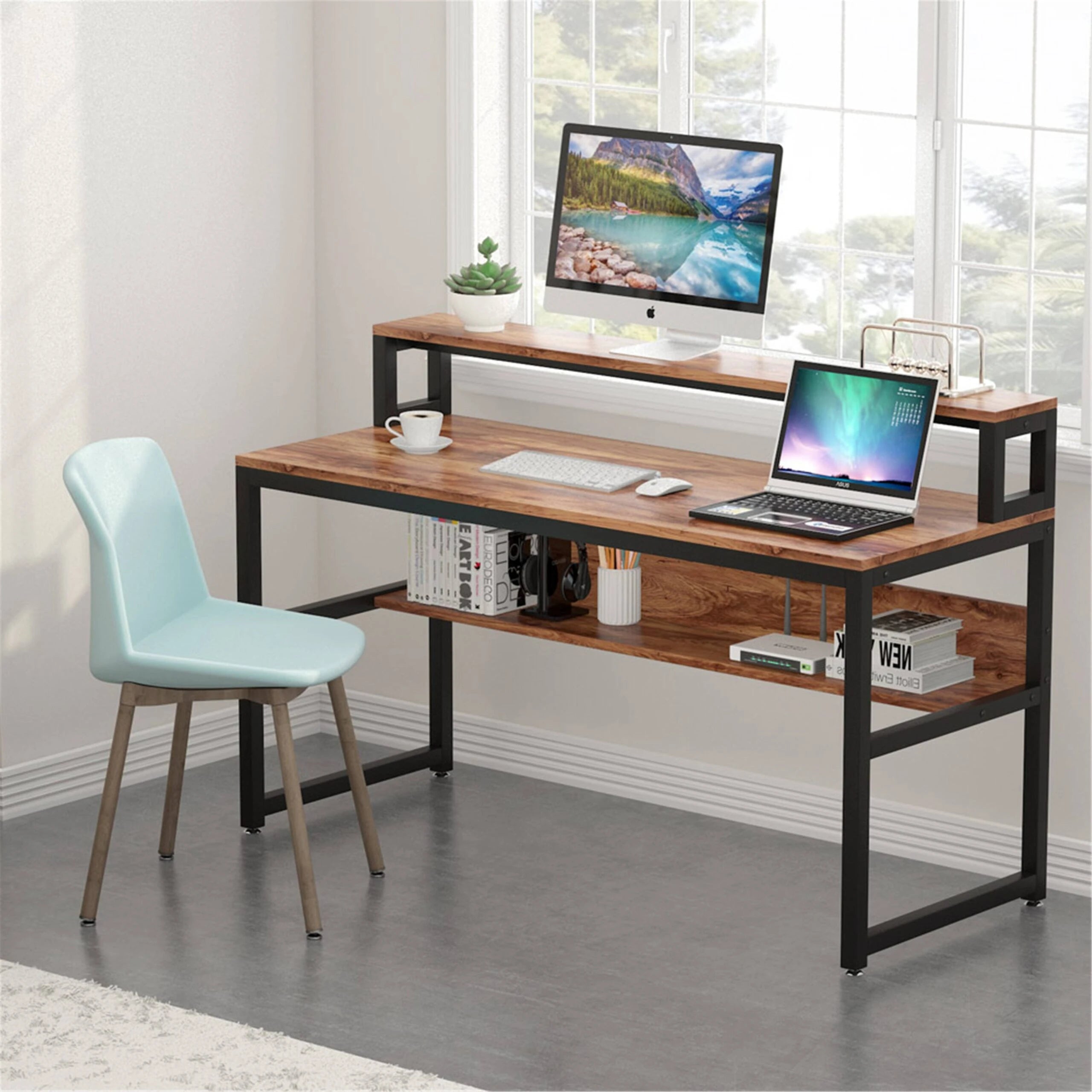 HENRY – Work Desk with Monitor Stand and Shelf
