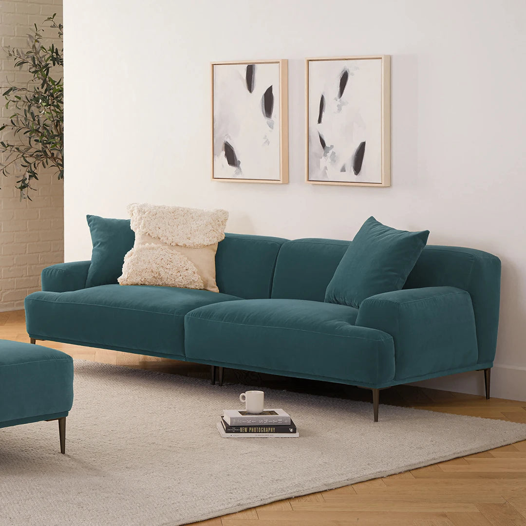 REVA – Teal Blue Three Seater Sectional Couch with Metal Legs