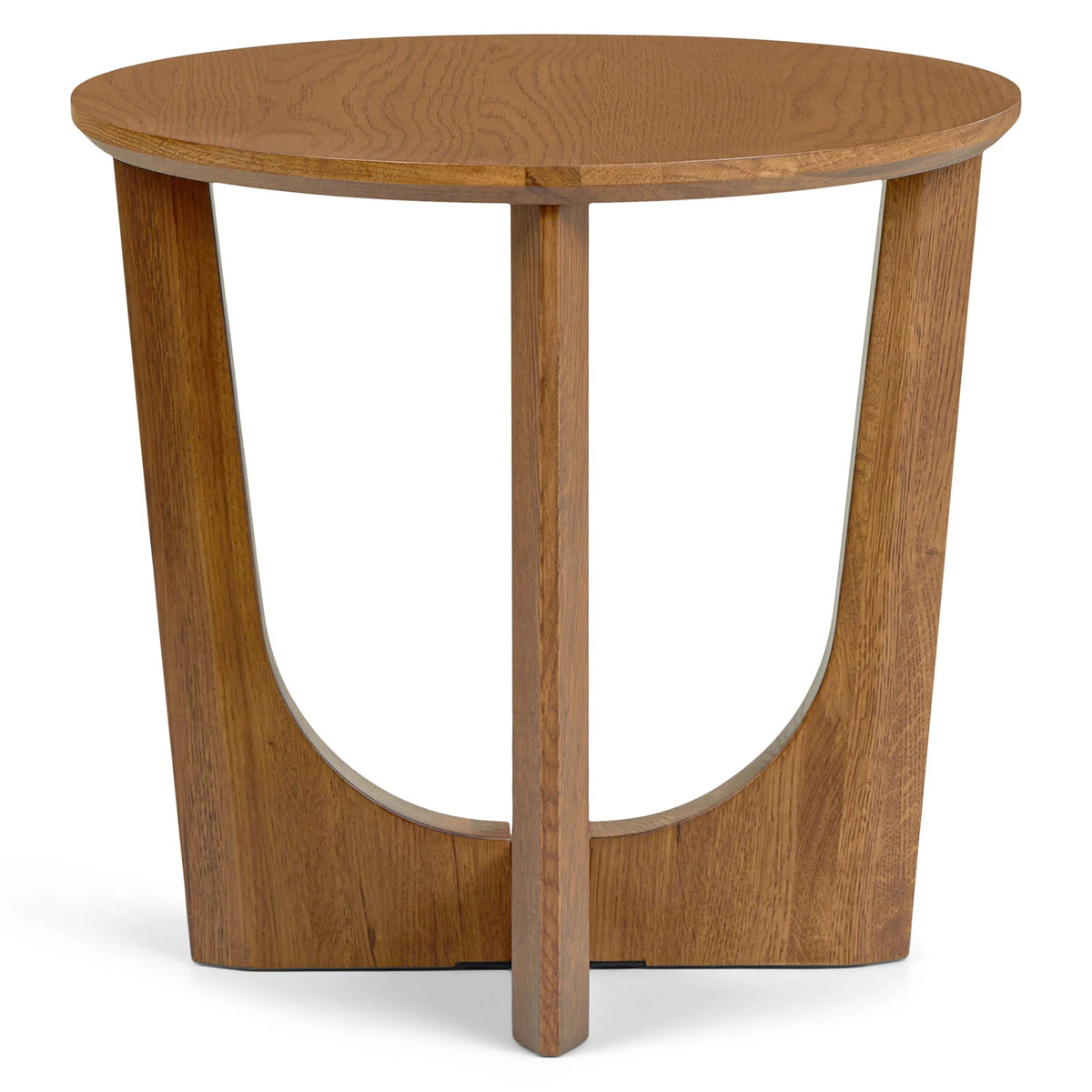 CADEN – Round Dark Oak Brown End Table with Sculptural Base