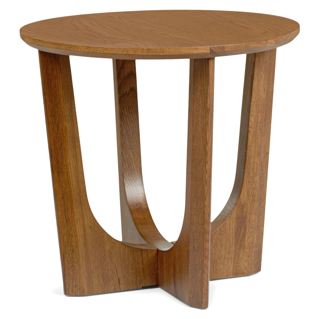 CADEN – Round Dark Oak Brown End Table with Sculptural Base