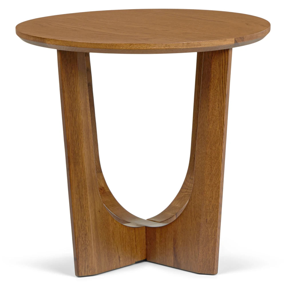 CADEN – Round Dark Oak Brown End Table with Sculptural Base